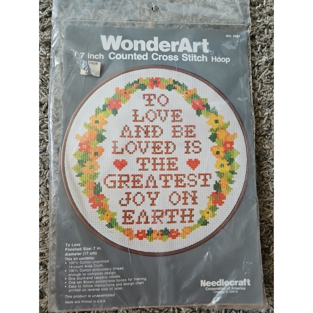 WonderArt 5481 To Love Counted Cross Stitch Picture Kit 7" Diameter Hoops